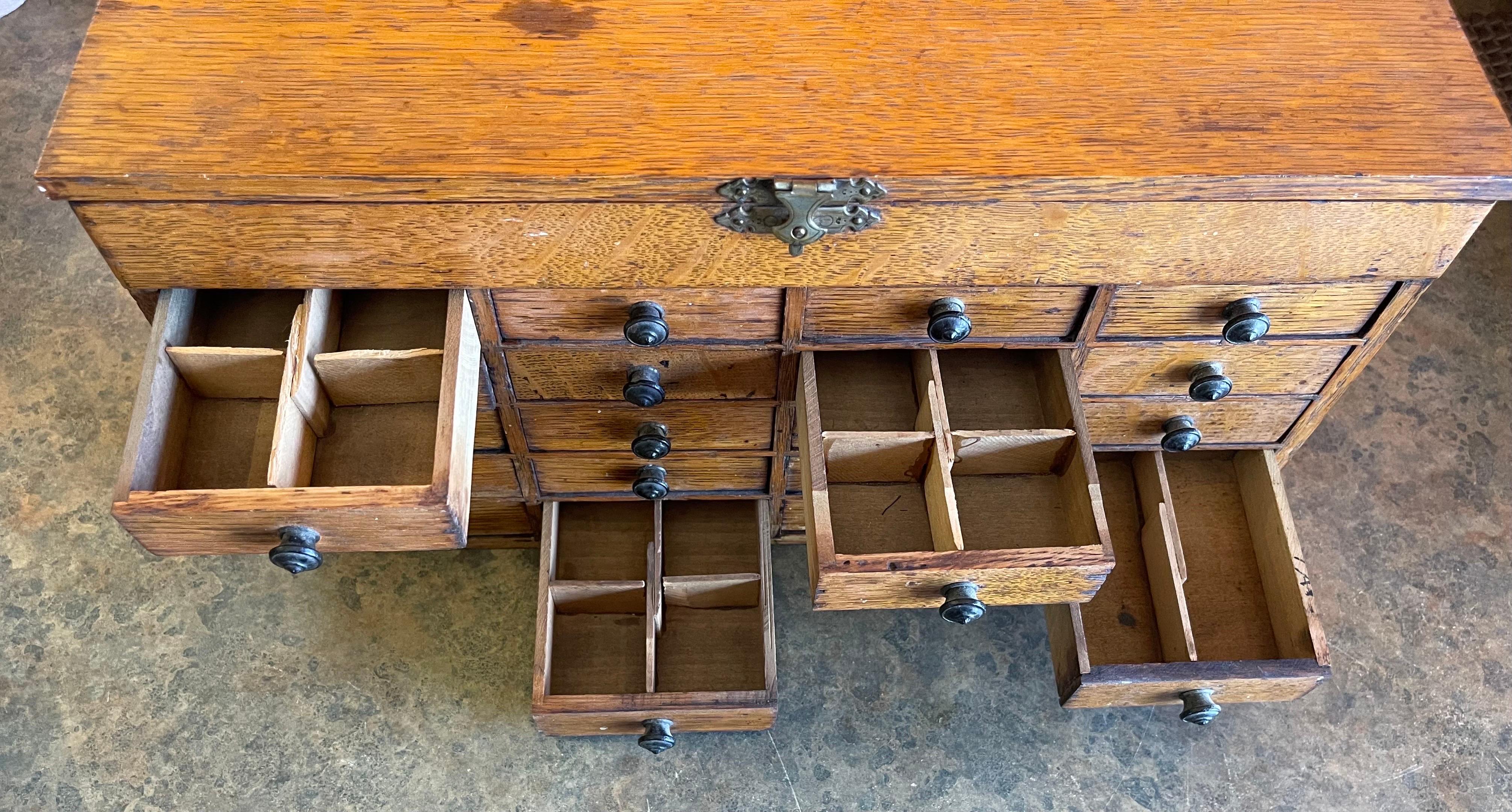Vintage Twenty Drawer Oak Watchmaker's Chest / Box / Cabinet For Sale 6