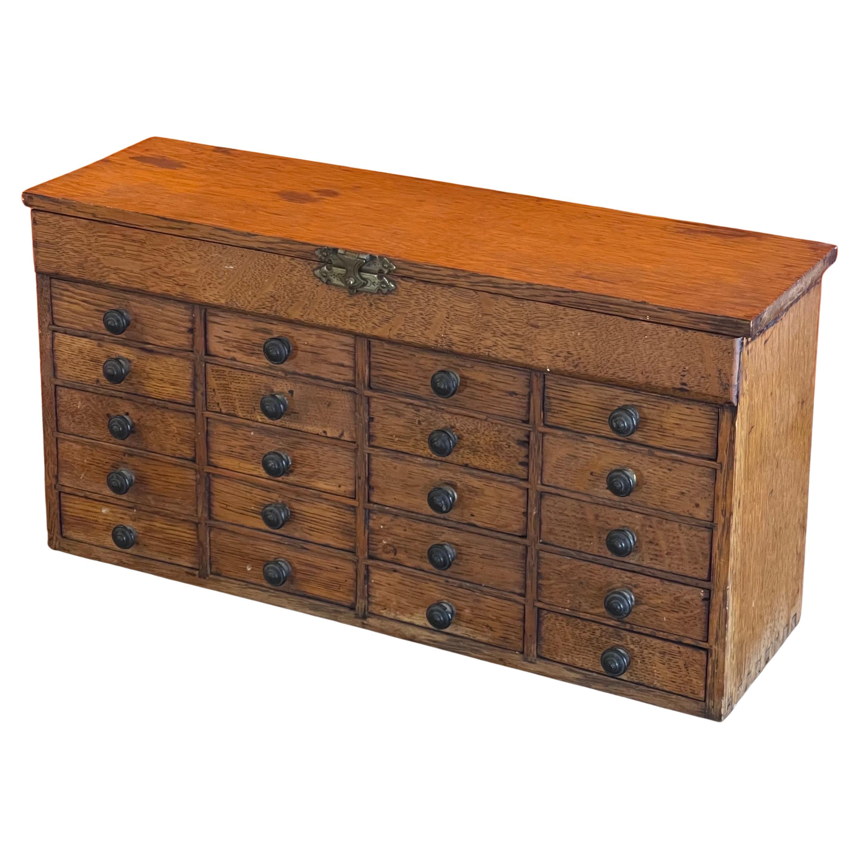 Vintage Twenty Drawer Oak Watchmaker's Chest / Box / Cabinet For Sale 8