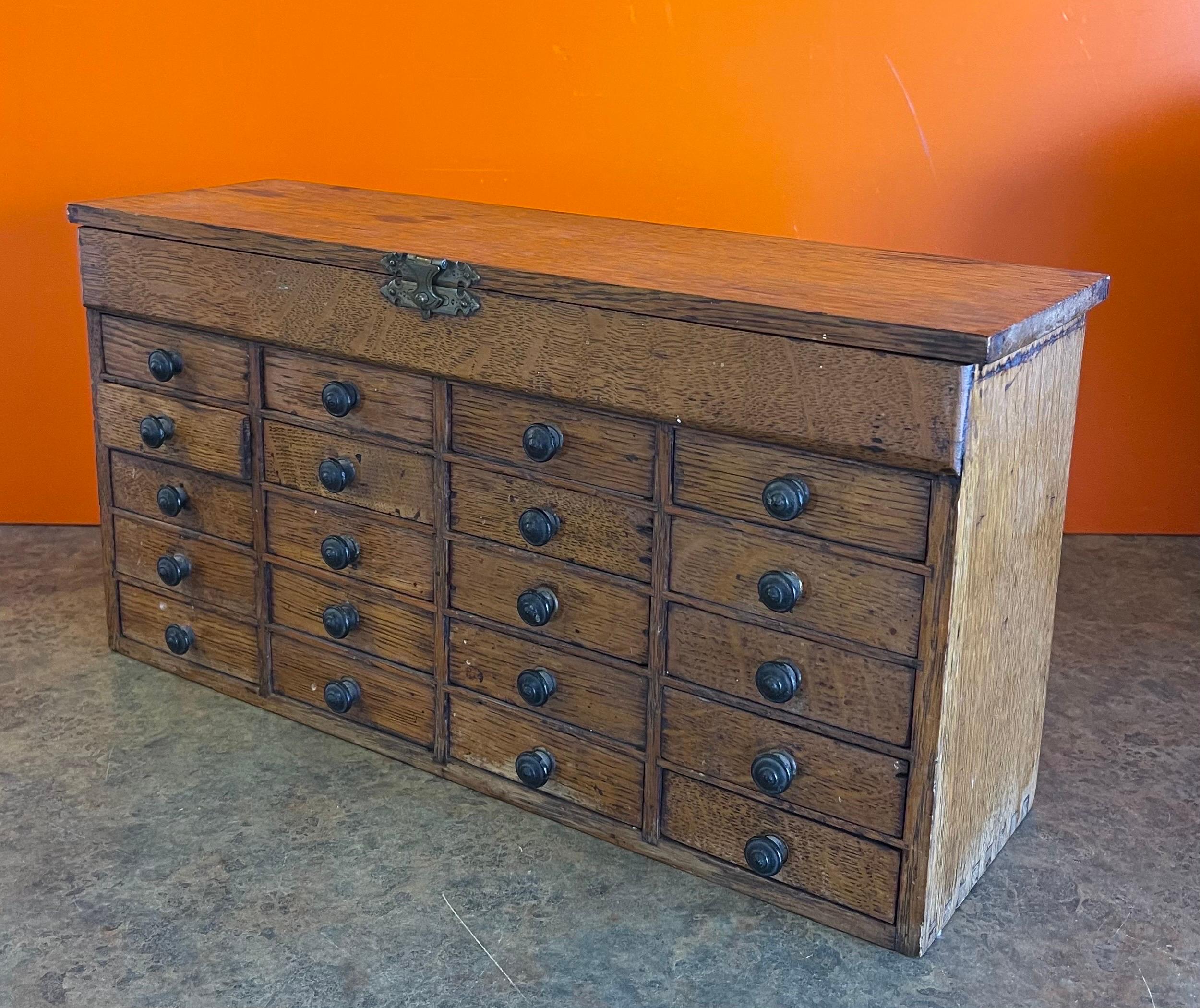 American Craftsman Vintage Twenty Drawer Oak Watchmaker's Chest / Box / Cabinet For Sale