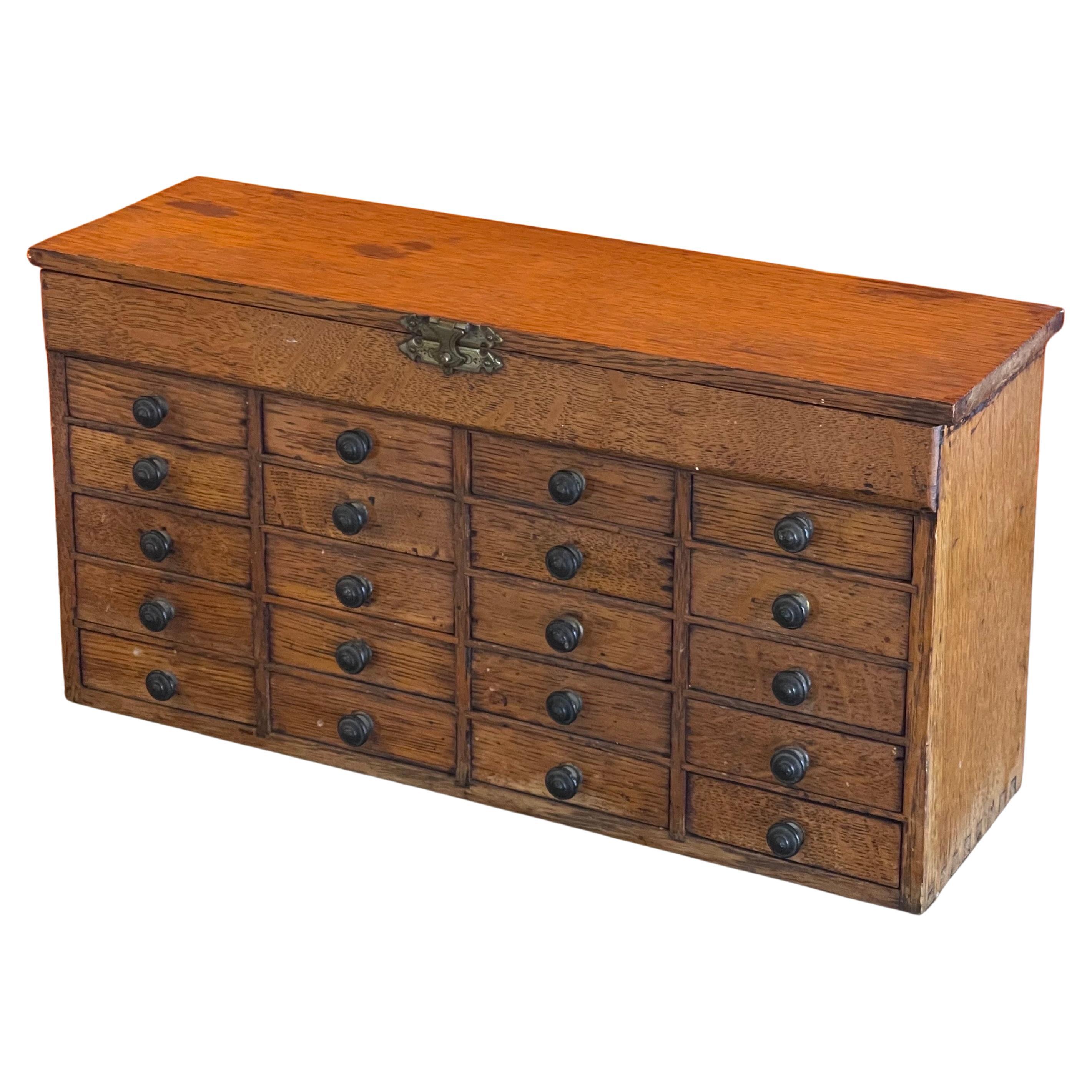 Vintage Twenty Drawer Oak Watchmaker's Chest / Box / Cabinet For Sale