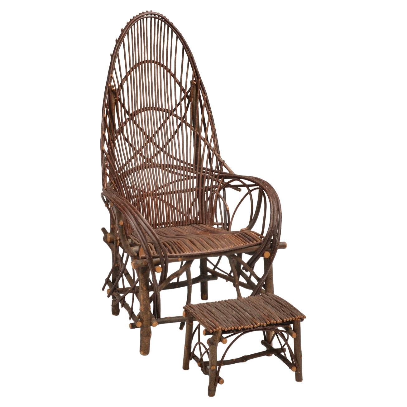 Vintage Twig and Stick Lounge Chair with Footstool
