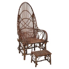 Vintage Twig and Stick Lounge Chair with Footstool