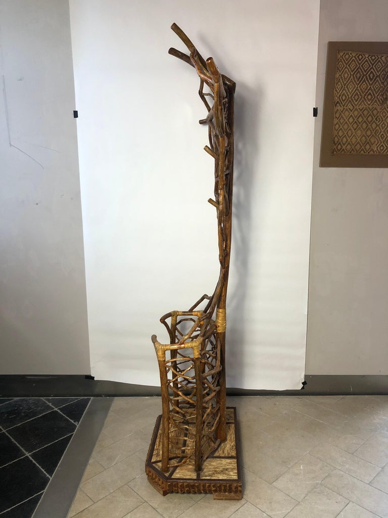 Vintage Twig Coat Rack with Small Mirror For Sale at 1stDibs