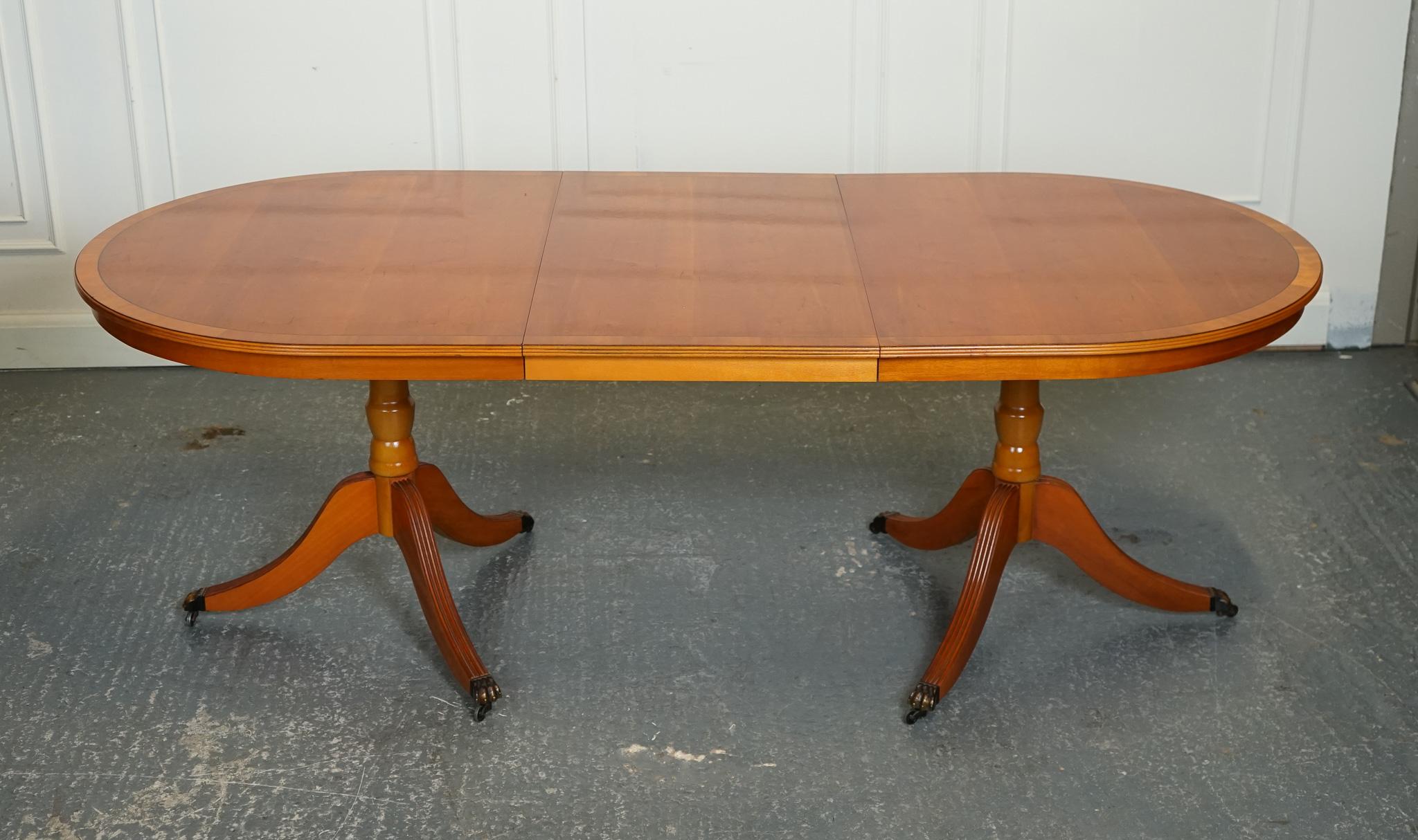 Hand-Crafted VINTAGE TWIN PEDESTAL YEW WOOD EXTENDING DINiNG TABLE 6 TO 8 PERSON J1 For Sale