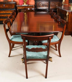 Vintage Twin Pillar Dining Table & 10 Dining Chairs 20th C