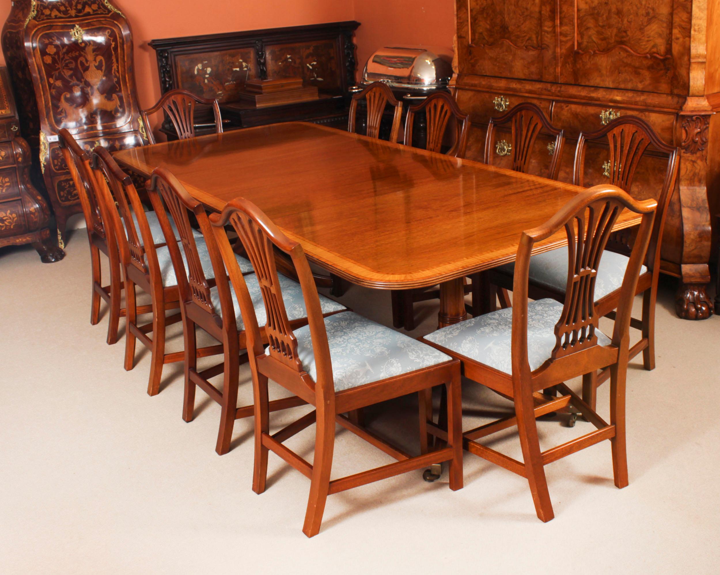 Vintage Twin Pillar Dining Table & 10 dining chairs by William Tillman 20th C 15