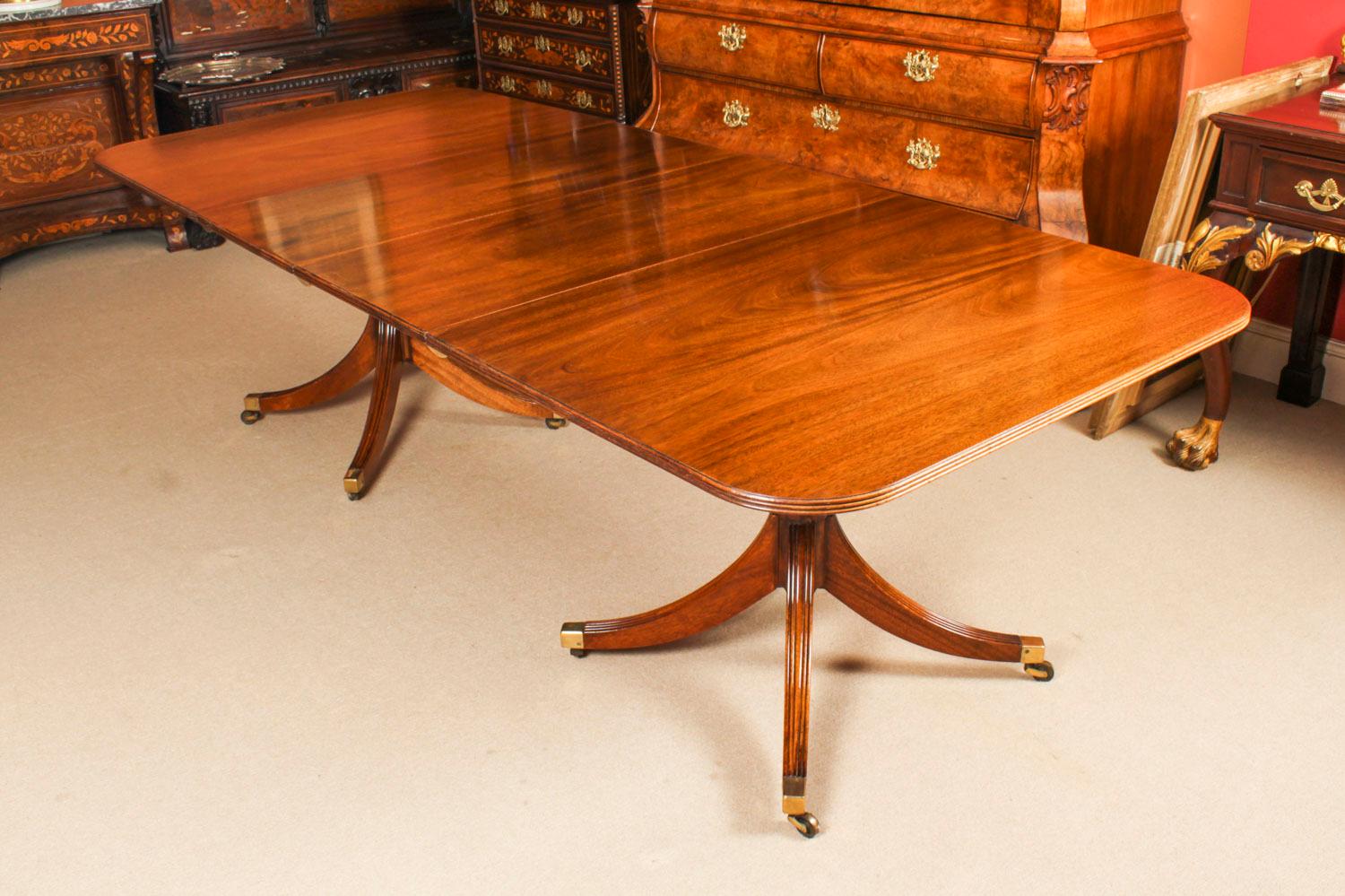 Regency Revival Vintage Twin Pillar Dining Table & 10 Dining Chairs by William Tillman 20th C