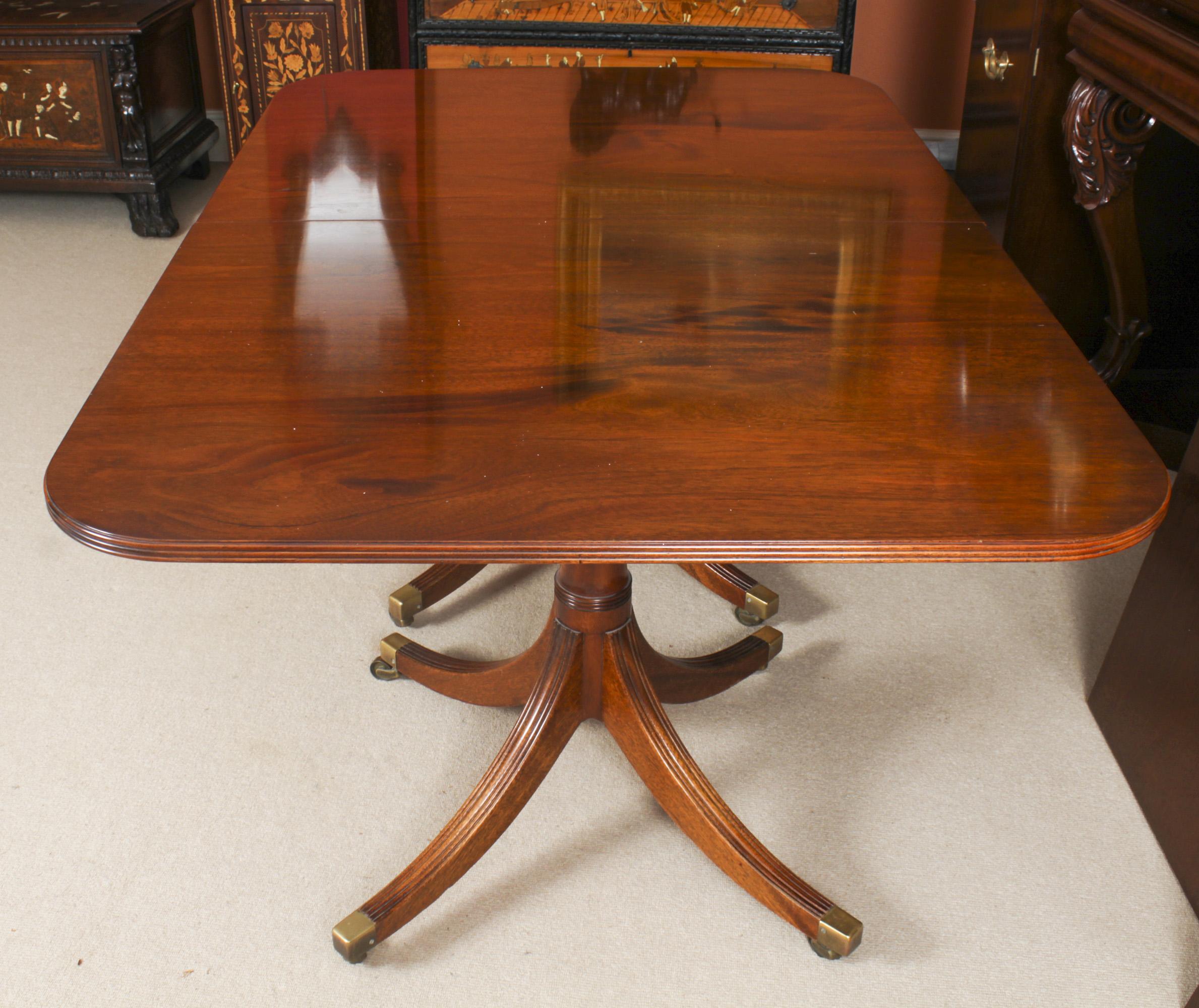 Regency Revival Vintage Twin Pillar Dining Table & 10 dining chairs by William Tillman 20th C