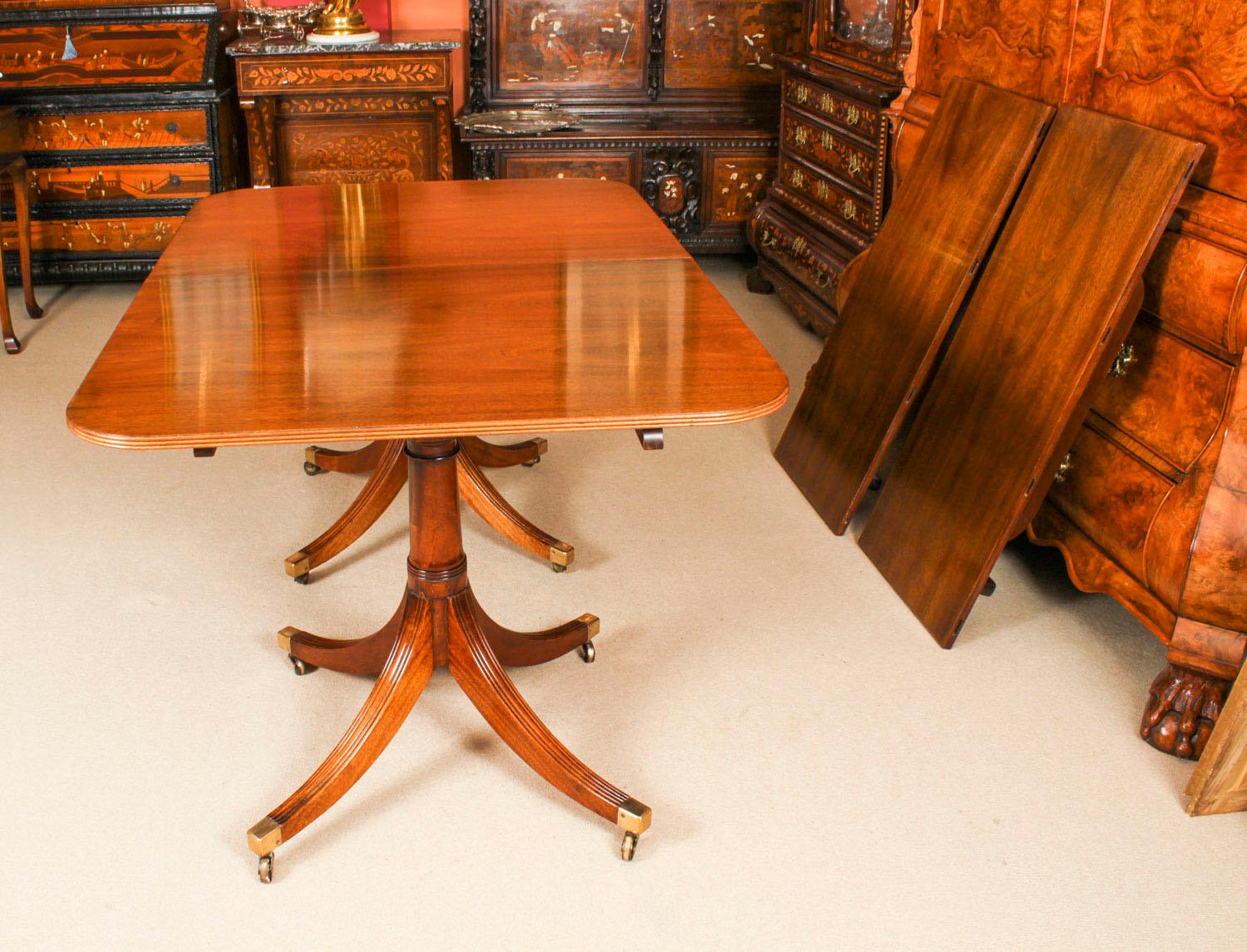 Mahogany Vintage Twin Pillar Dining Table & 10 Dining Chairs by William Tillman 20th C
