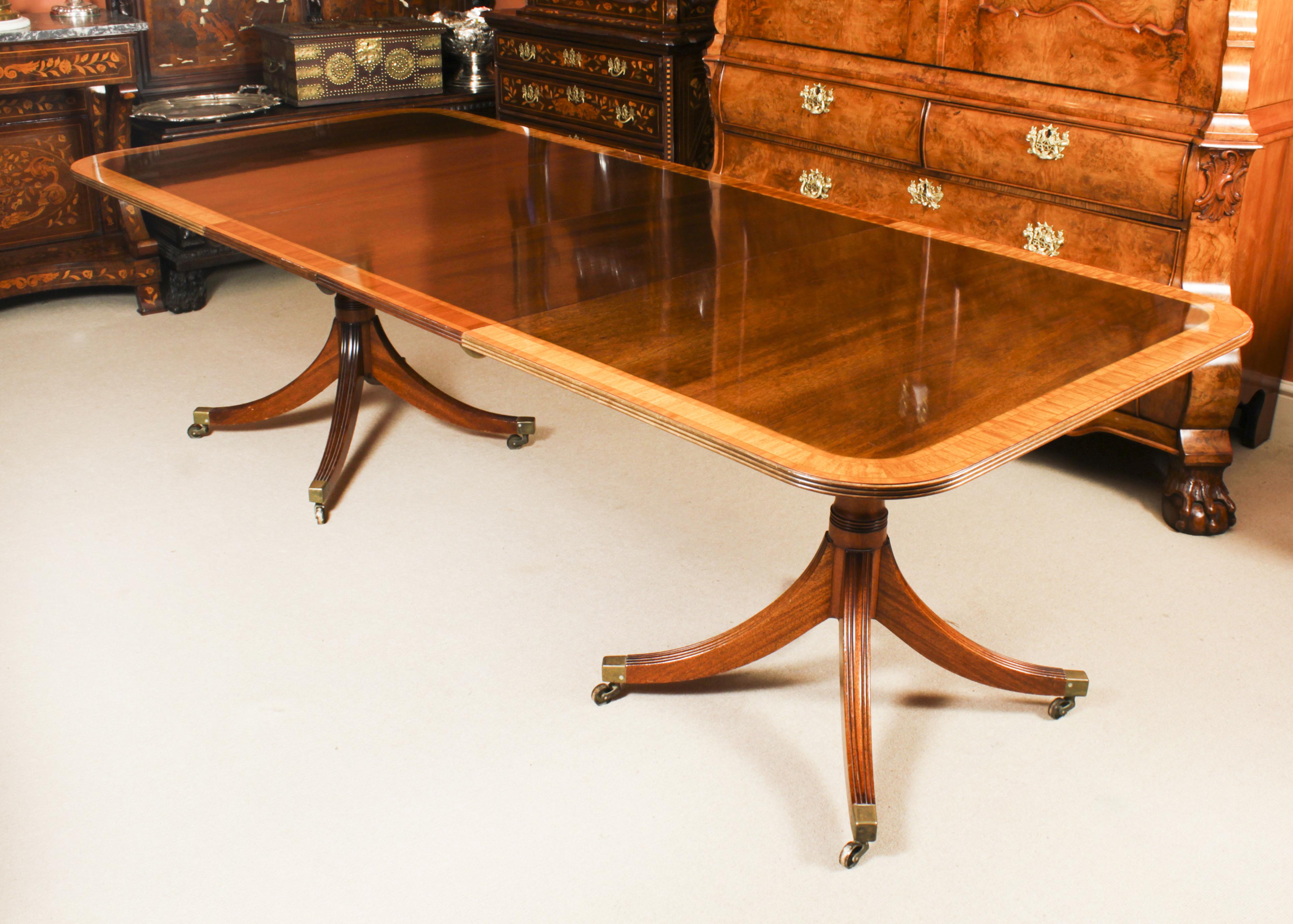 Regency Revival Vintage Twin Pillar Dining Table by William Tillman & 10 dining chairs 20th C
