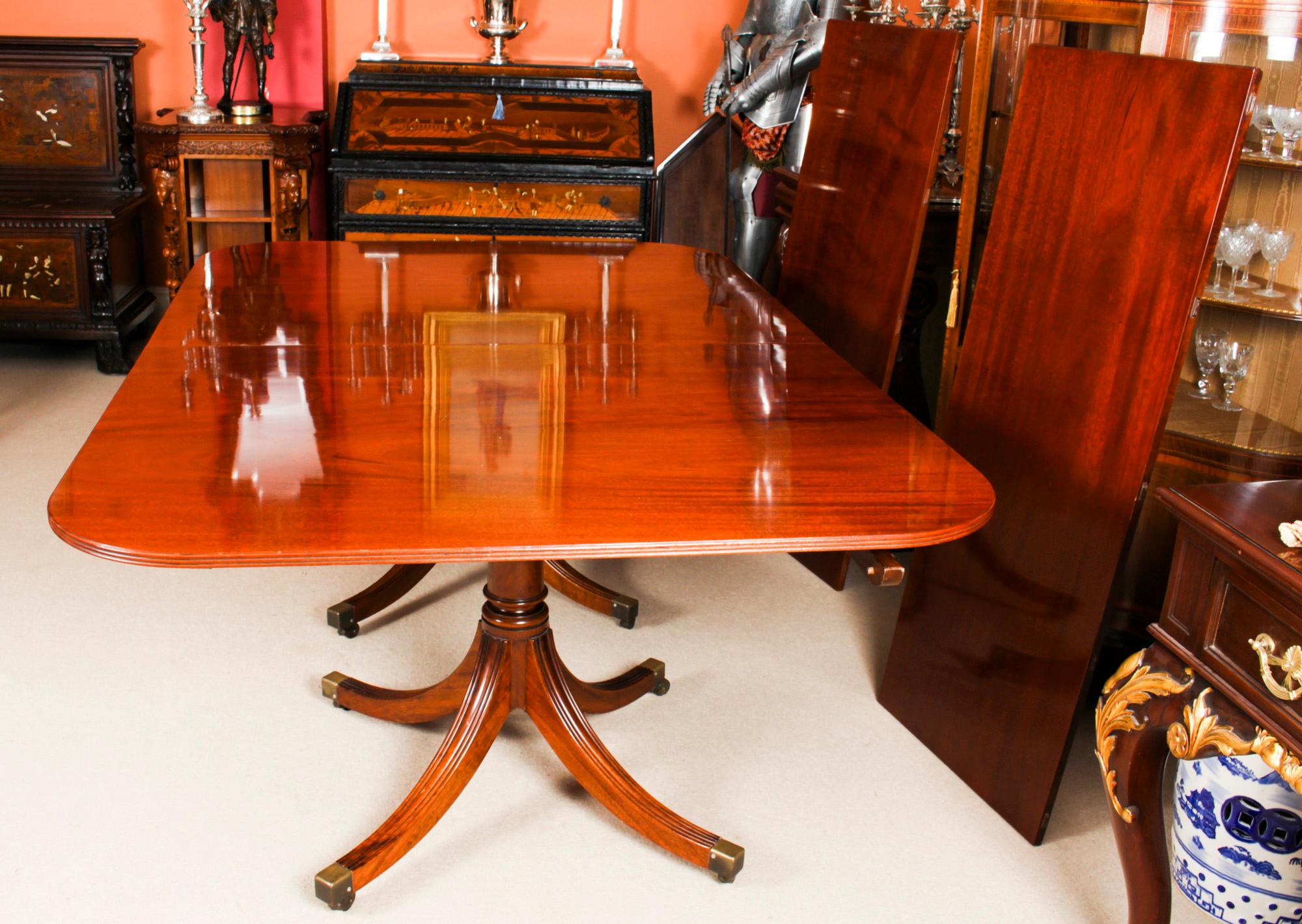 Late 20th Century Vintage Twin Pillar Dining Table by William Tillman & 12 Dining Chairs 20th C