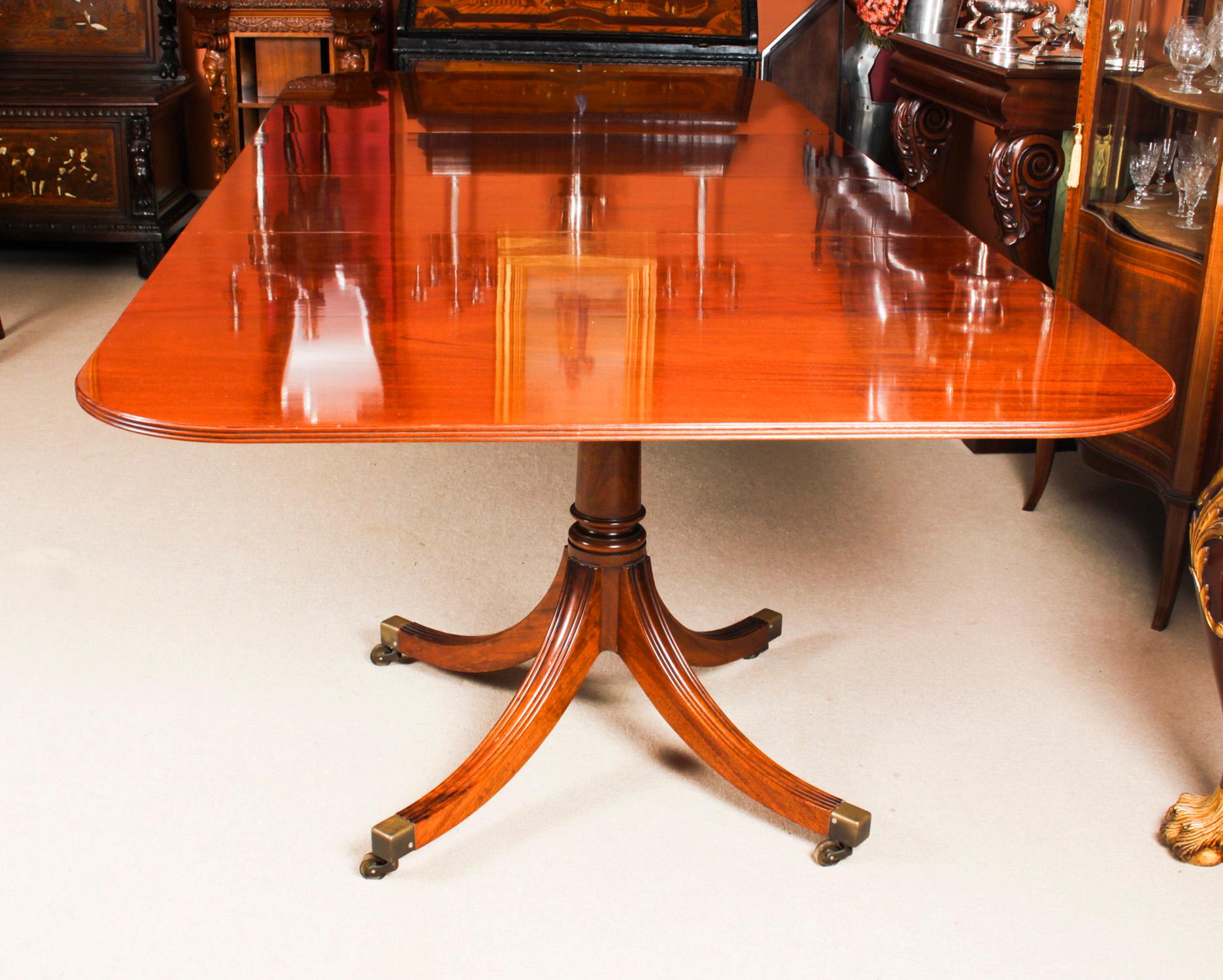 Damask Vintage Twin Pillar Dining Table by William Tillman & 12 Dining Chairs 20th C