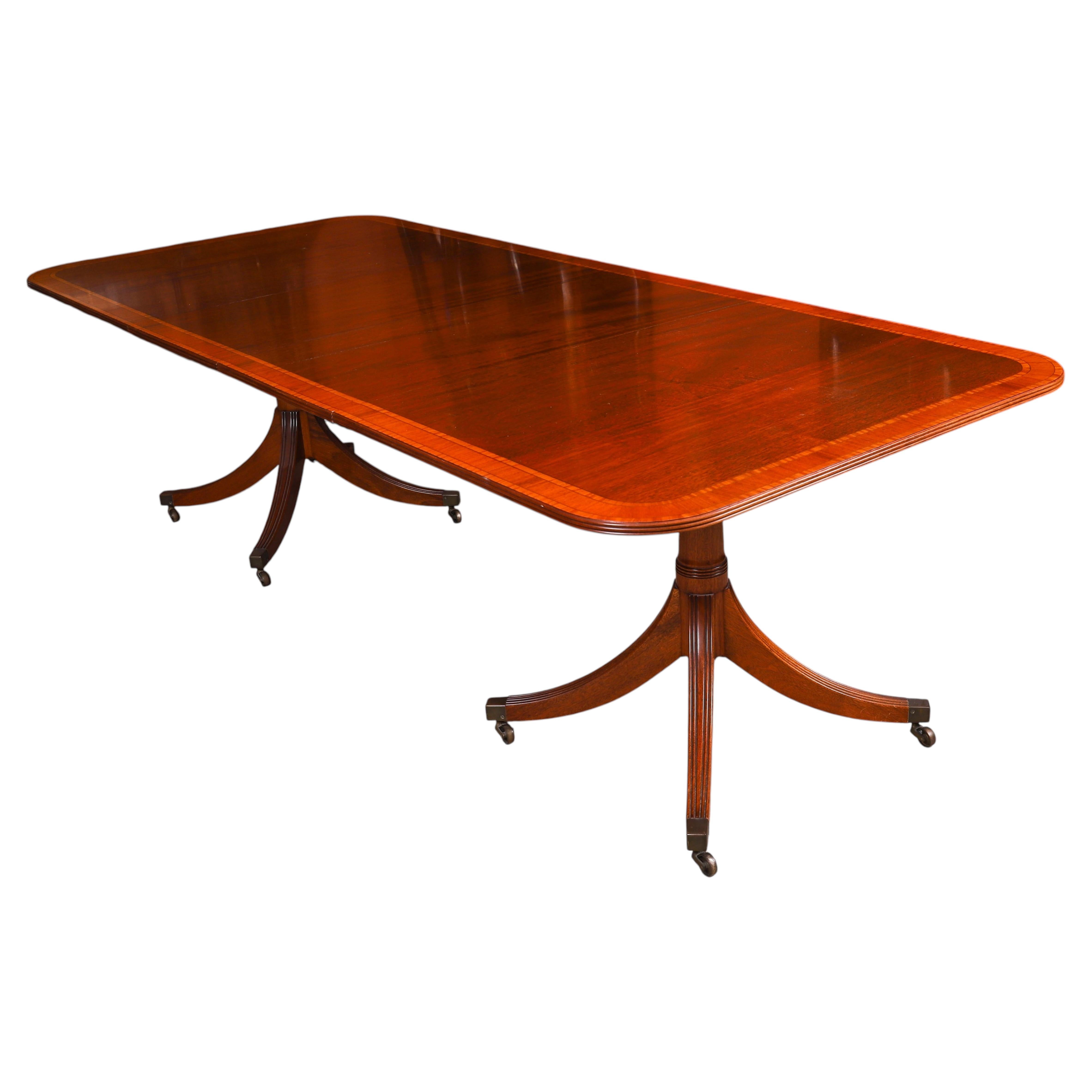 Vintage Twin Pillar Flame Mahogany Dining Table William Tillman 20th Century For Sale