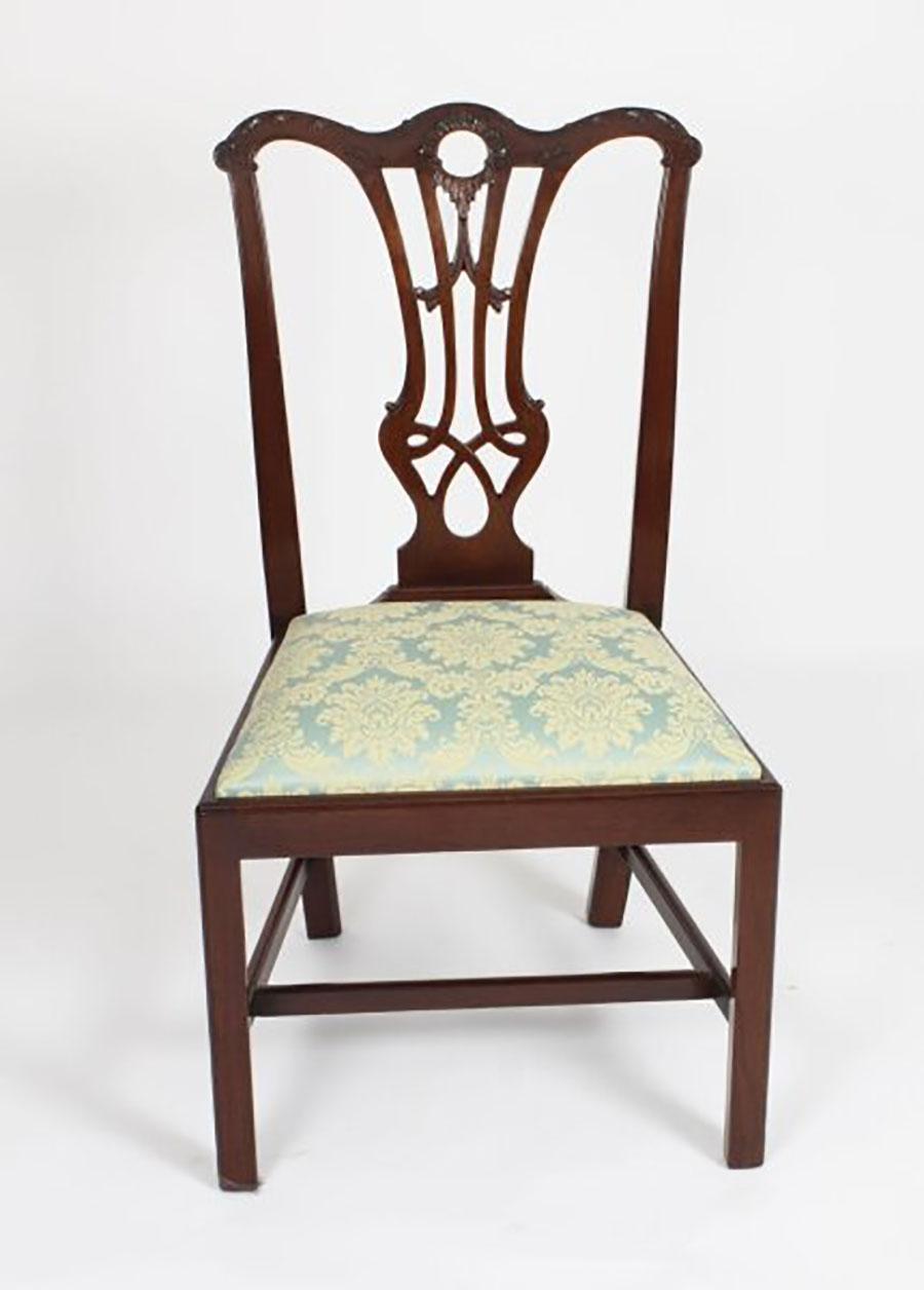 Vintage Twin Pillar Mahogany Dining Table & 10 Chippendale Dining Chairs 20th C 10