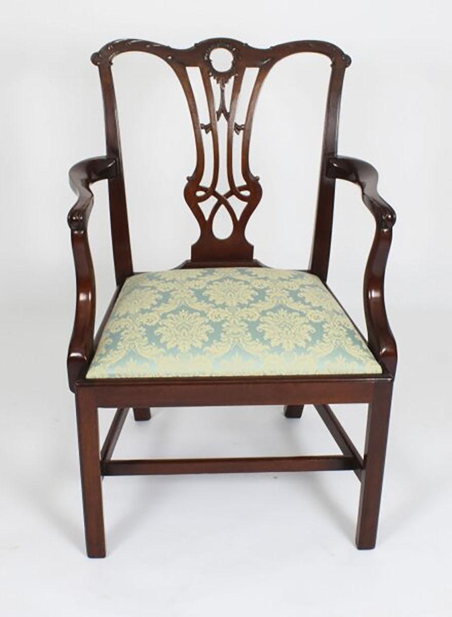 Vintage Twin Pillar Mahogany Dining Table & 10 Chippendale Dining Chairs 20th C 14