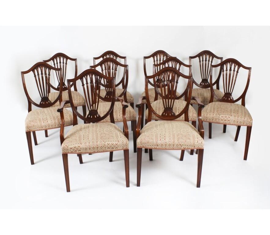 Vintage Twin Pillar Mahogany Dining Table and 10 Chairs 20th Century 7