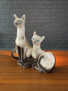 Vintage Twin Siamese Cat Porcelain Lamp by Lane & Co