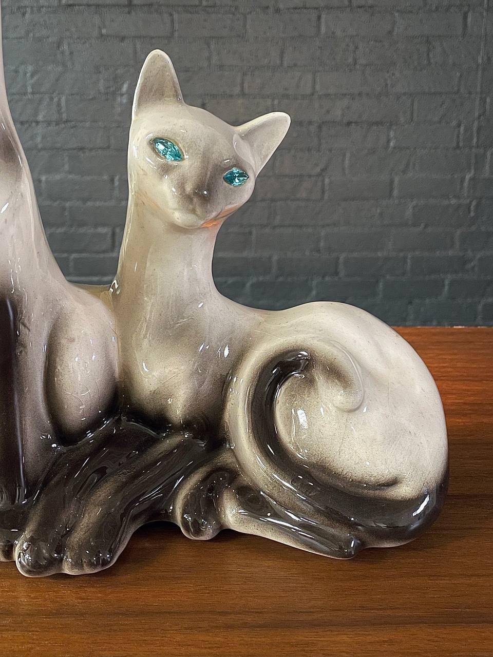 Vintage Twin Siamese Cat Porcelain Lamp by Lane & Co 1