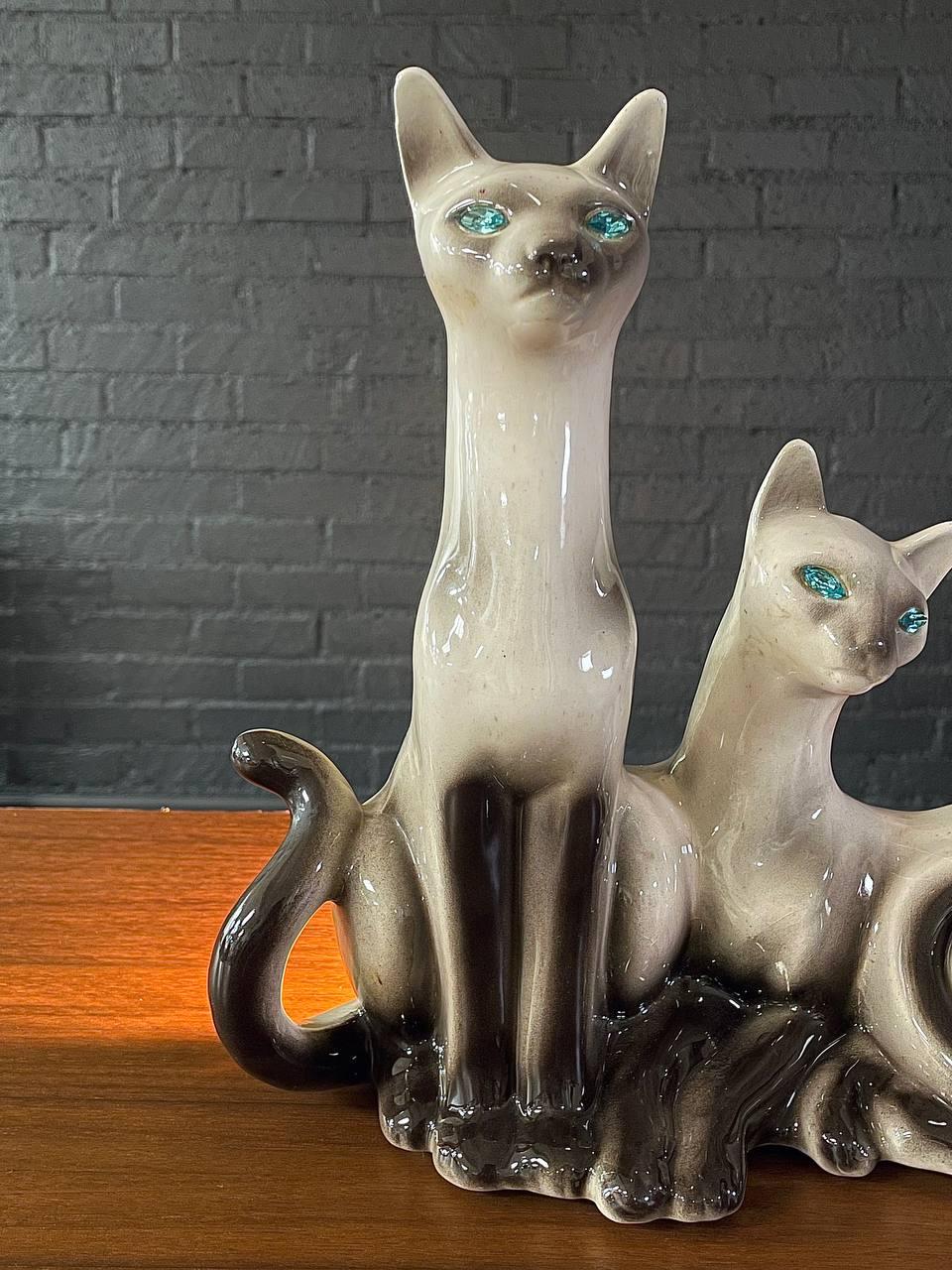 Vintage Twin Siamese Cat Porcelain Lamp by Lane & Co 2