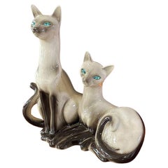 Lámpara de porcelana Vintage Twin Siamese Cat de Lane & Co