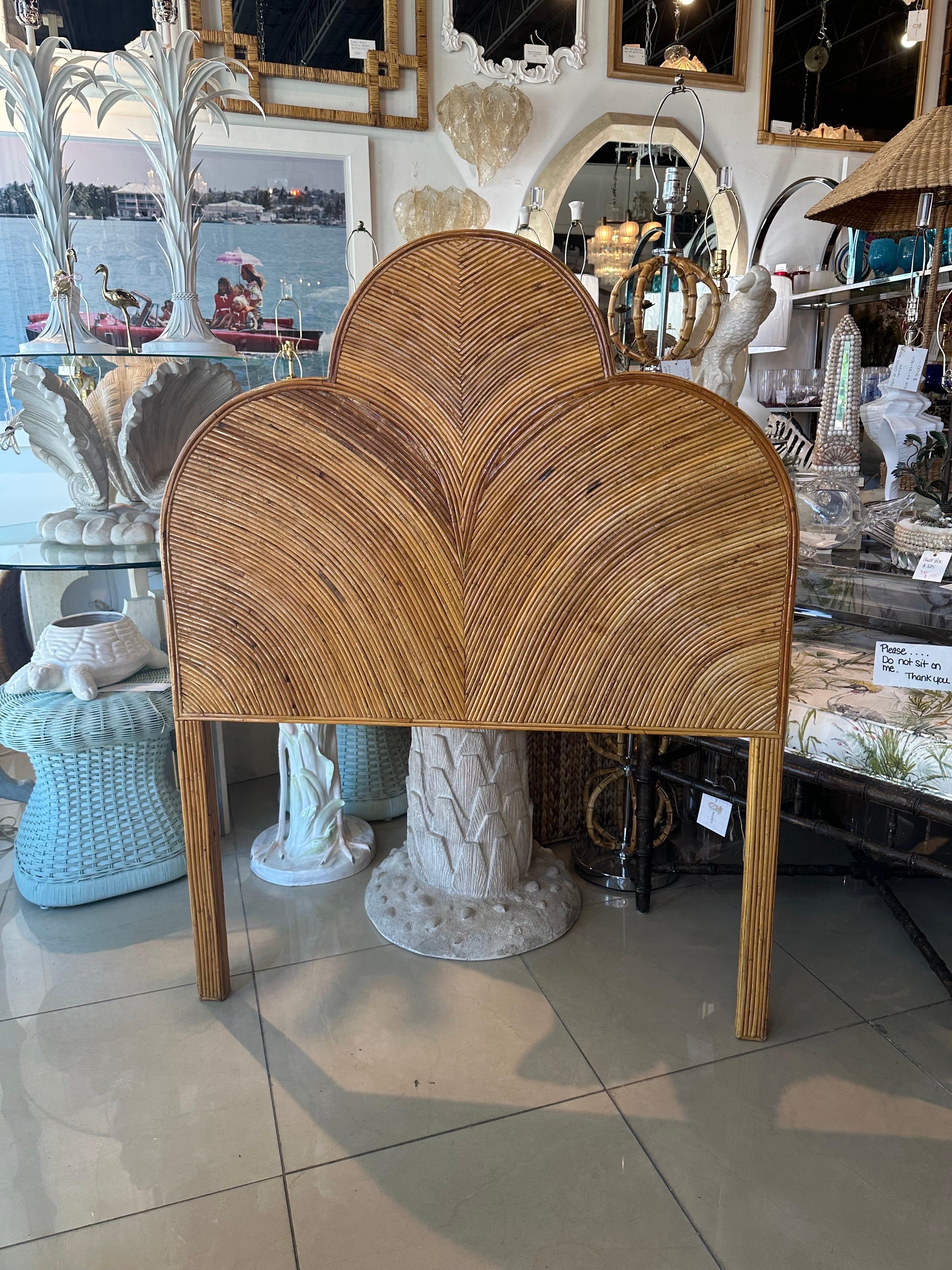 Vintage pencil reed rattan bamboo twin size bed headboard. Dimensions: 58 H x 40 W x 2 D. 
