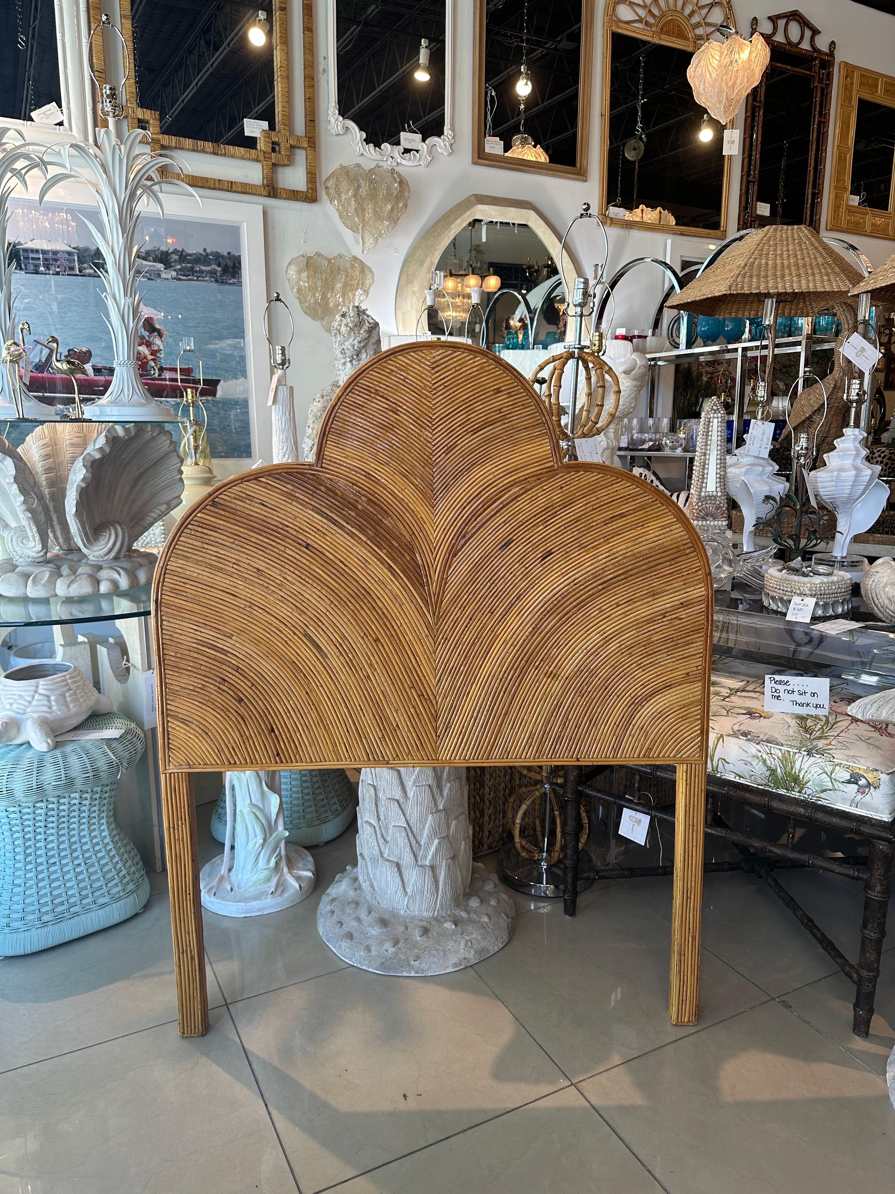 Mid-Century Modern Vintage Twin Size Bed Headboard Pencil Reed Rattan Bamboo For Sale