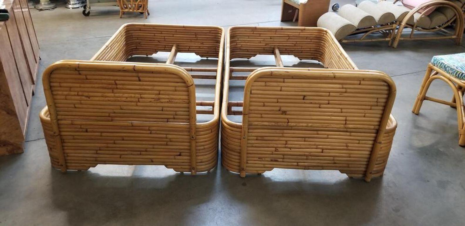 Vintage Twin Size Stacked Rattan Bed-Frame Pair by Seven Seas In Excellent Condition In Van Nuys, CA
