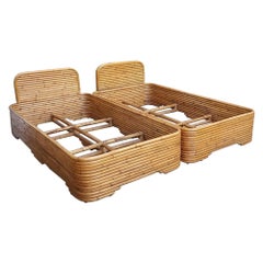Vintage Twin Size Stacked Rattan Bed-Frame Pair by Seven Seas