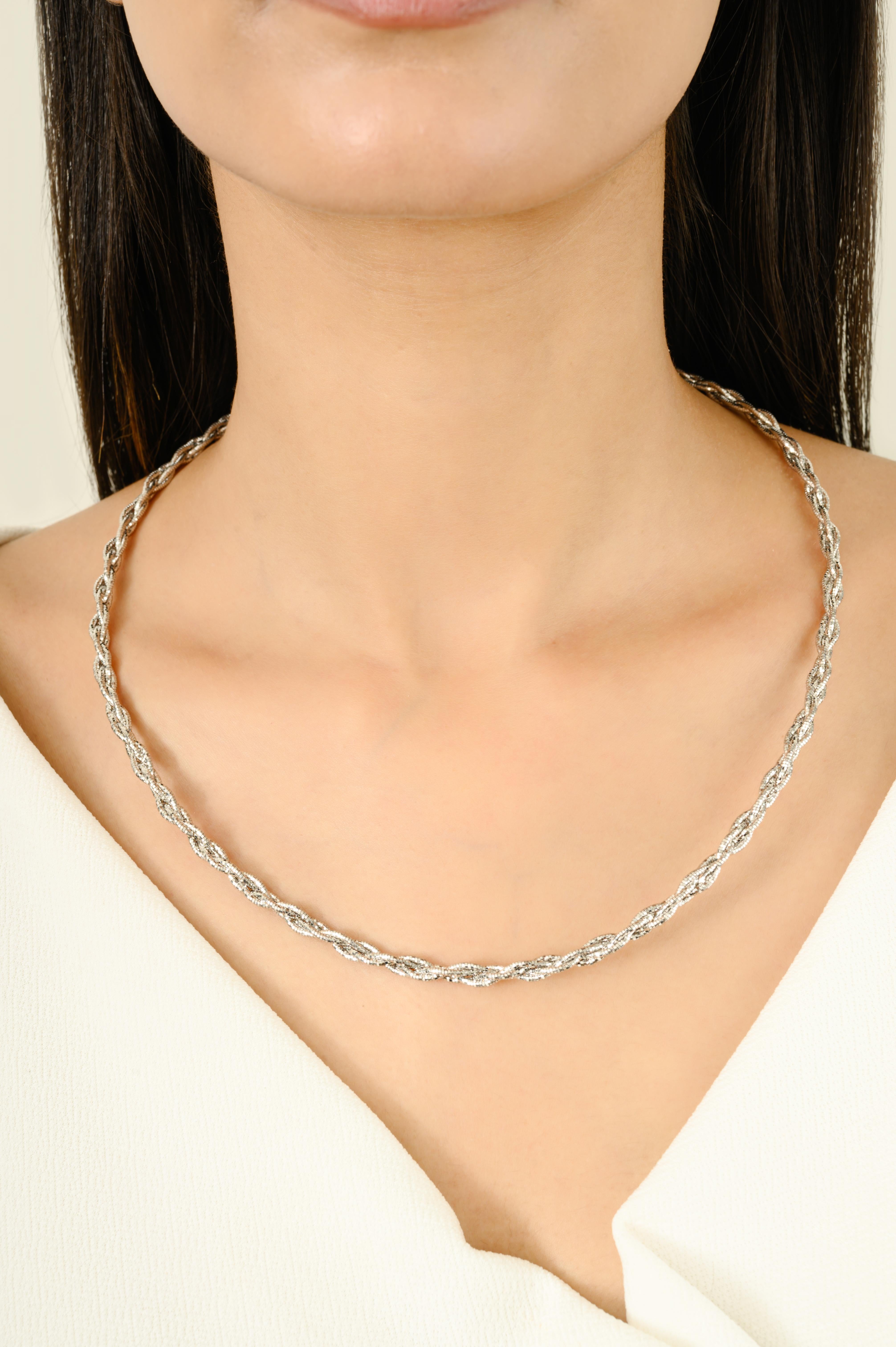 This Vintage Style Twisted Chain Necklace for Valentine GIft in sterling silver elegant choker necklace showcases a timeless rope pattern, adding a refined touch to any outfit. Available in three gorgeous white gold. it caters to a variety of