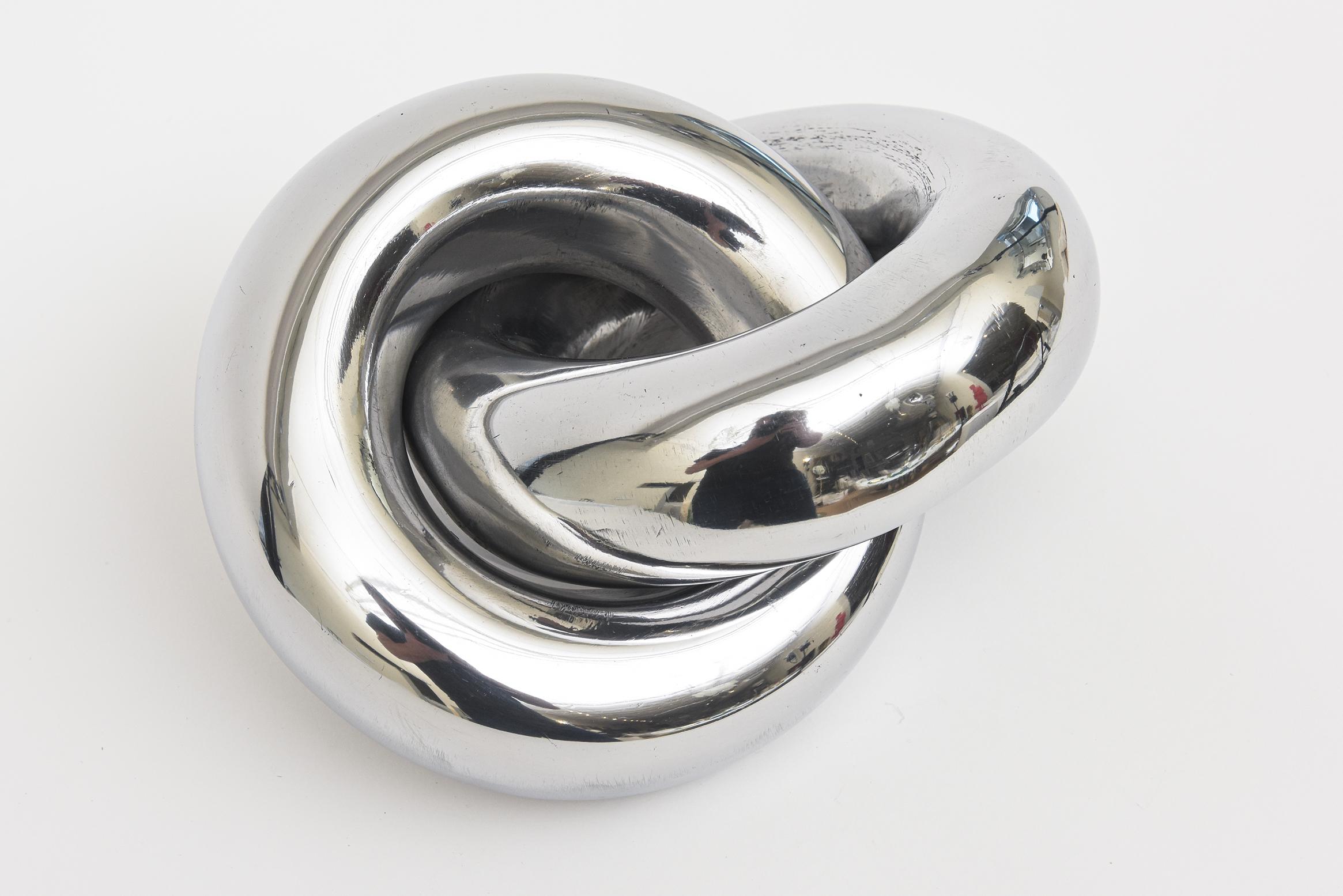 Modern Vintage Twisted Intertwined Chrome Ring Sculpture For Sale