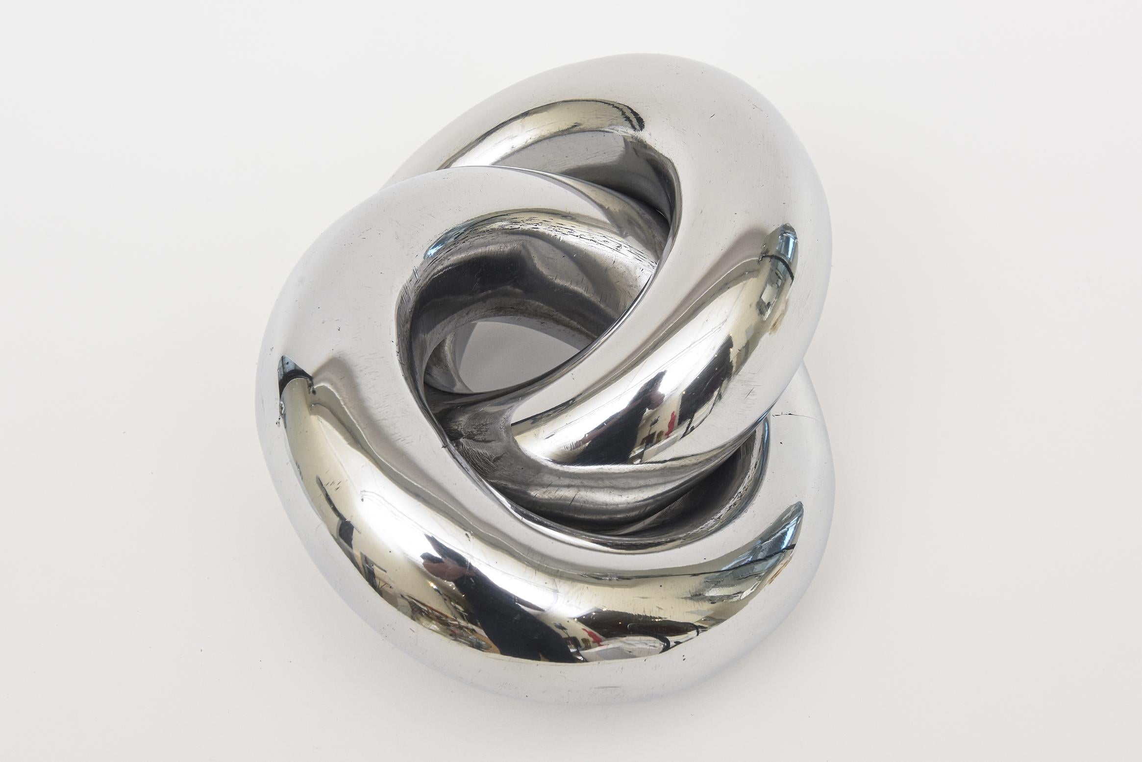 Late 20th Century Vintage Twisted Intertwined Chrome Ring Sculpture For Sale
