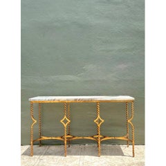 Vintage Twisted Iron and Marble Console Table