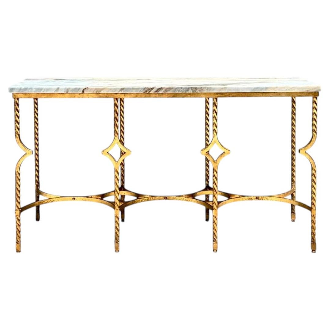 Vintage Twisted Iron and Marble Console Table For Sale