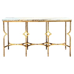 Vintage Twisted Iron and Marble Console Table