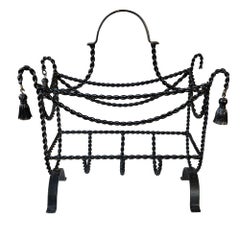 Vintage Twisted Iron Tassel Magazine Rack — Hollywood Regency Style