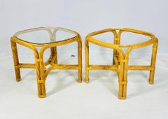 Vintage Twisted Rattan Coffee Side Tables With Glass Top