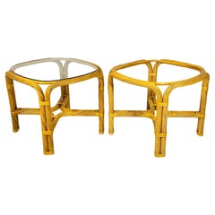 Vintage Twisted Rattan Kaffee Beistelltische mit Glasplatte