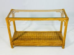 Vintage Twisted Rattan Console Table With Glass Top