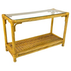 Vintage Twisted Rattan Konsolentisch mit Glasplatte