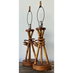 Vintage Twisted Rattan Lamps - A Pair