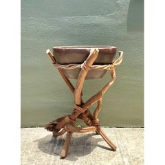 Vintage Twisted Wood and Pottery Plant Stand