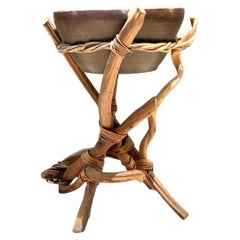 Vintage Twisted Wood and Pottery Plant Stand