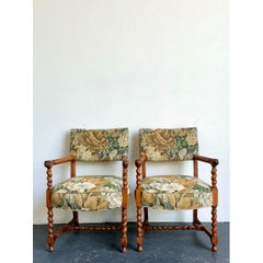 Vintage Twisted Wood Dorothy Draper Upholstered Barley Twist Armchairs