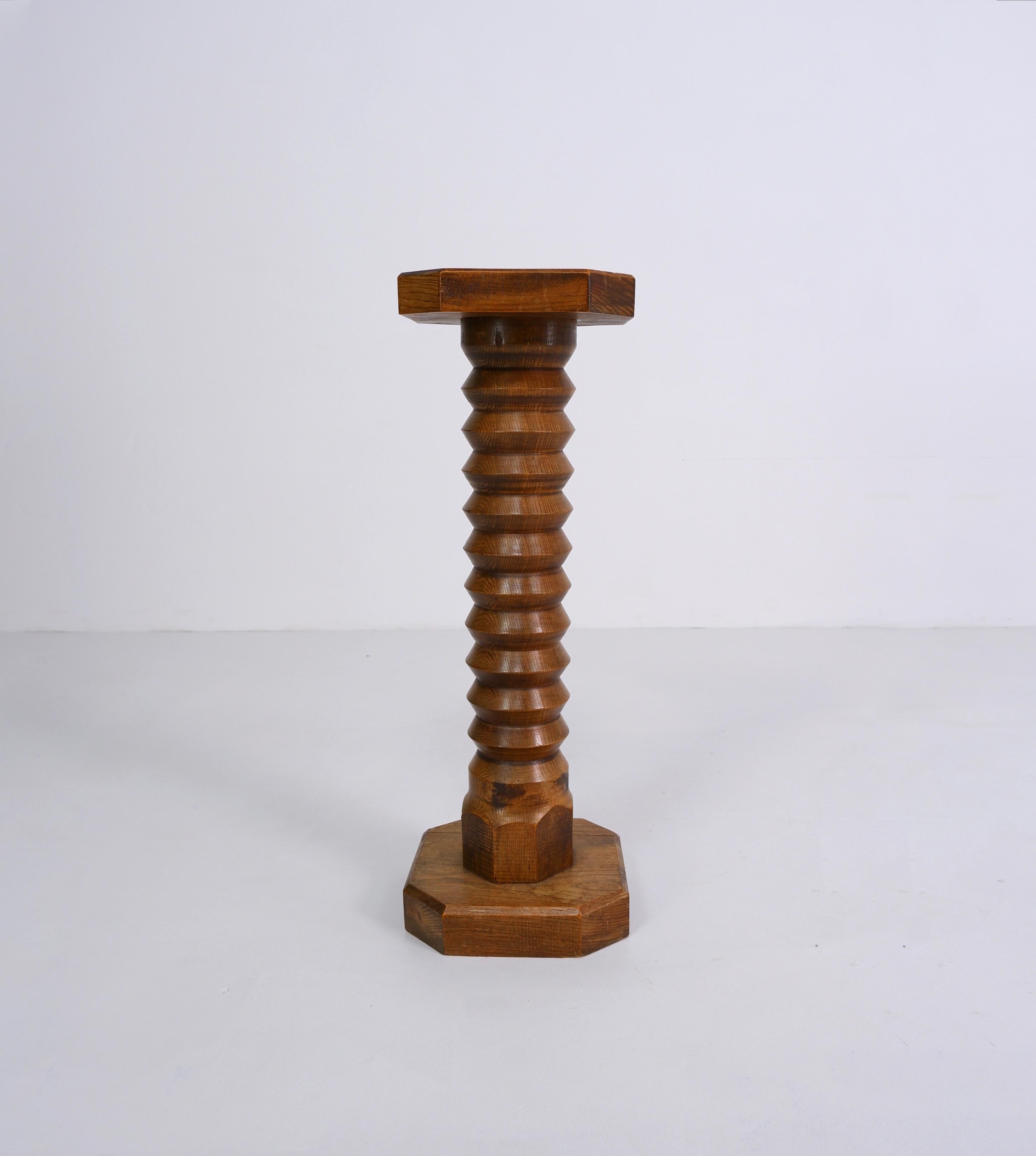 Vintage Twisted Wooden Column Pedestal In Good Condition In Surbiton, GB