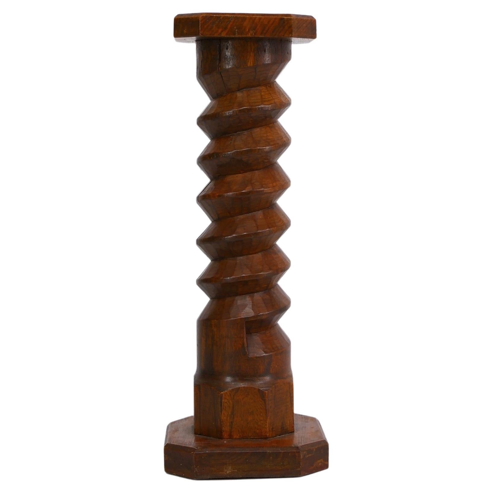 Vintage Twisted Wooden Column Pedestal