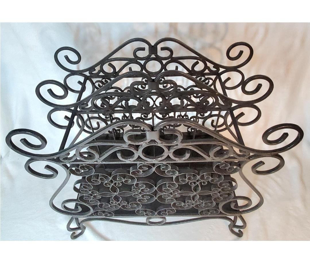 Vintage Twisted Wrought Iron Magazine Rack For Sale 3