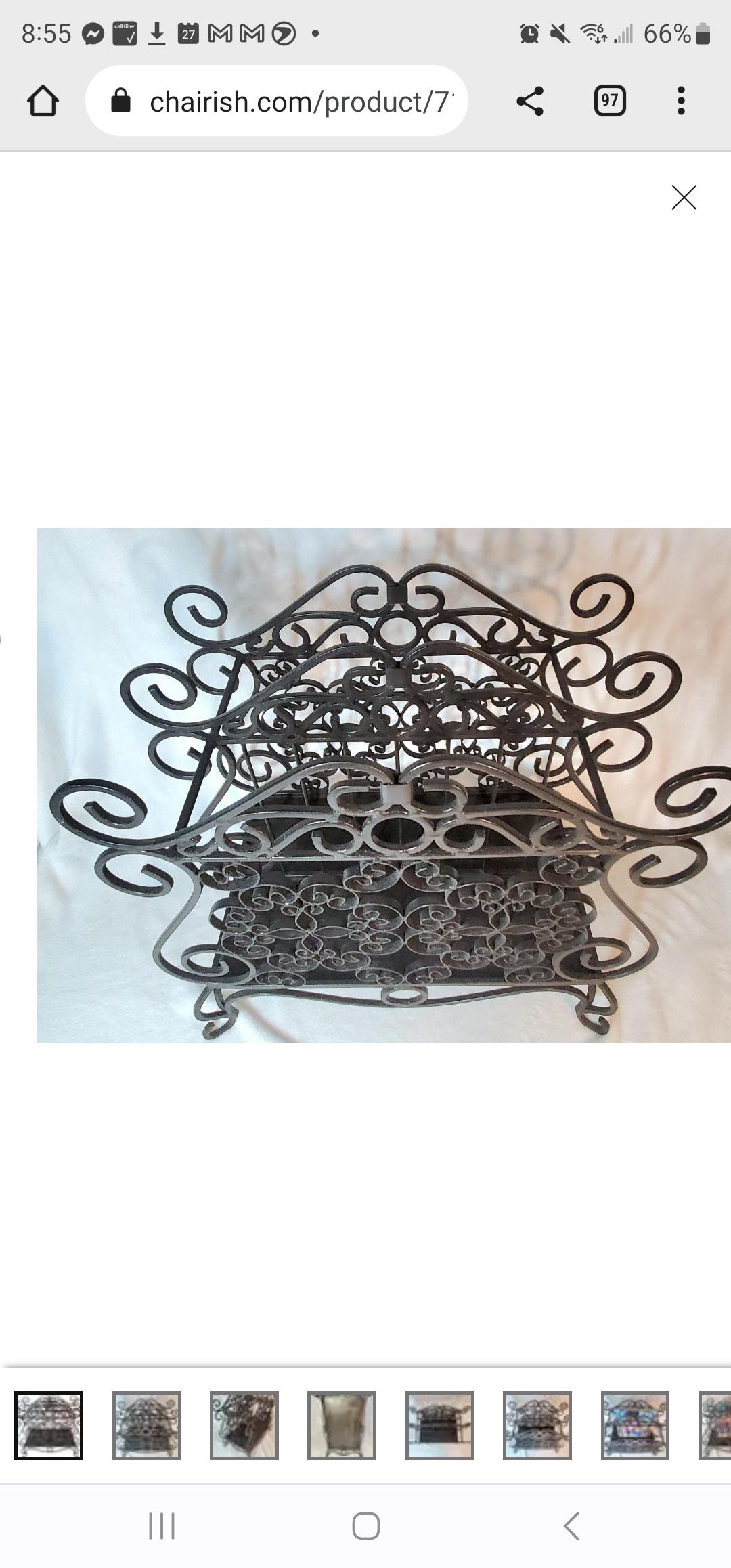 Vintage Twisted Wrought Iron Magazine Rack For Sale 4