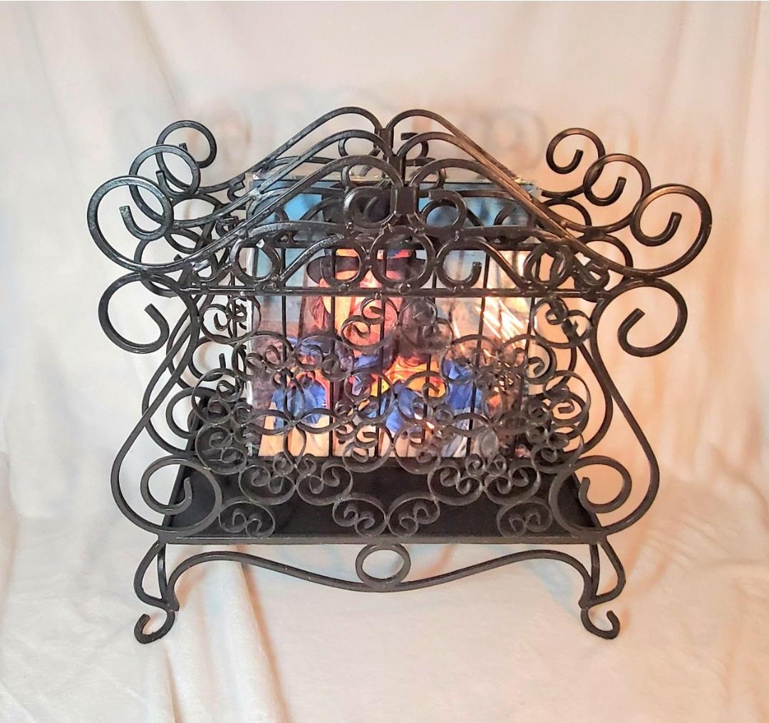Gothic Vintage Twisted Wrought Iron Magazine Rack For Sale