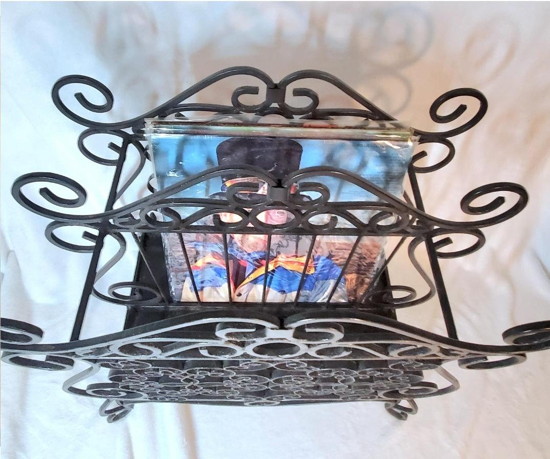 Unknown Vintage Twisted Wrought Iron Magazine Rack For Sale
