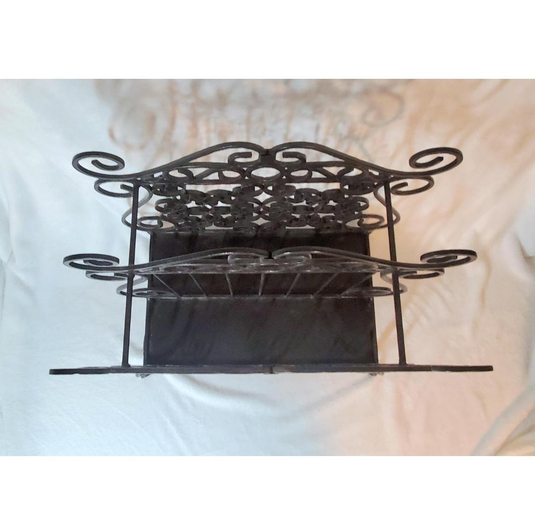 20th Century Vintage Twisted Wrought Iron Magazine Rack For Sale